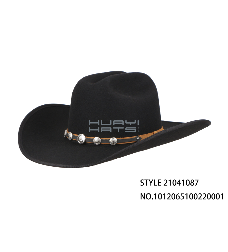 Mens Black Wool Felt Cowboy Hat With Stiff Wide Brimmed Customized Size